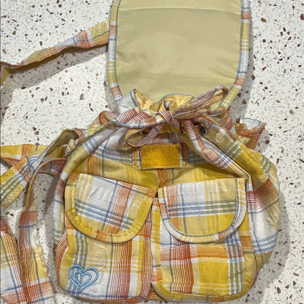 Roxy Yellow, Orange and Light Blue Plaid Cinch Mini Backpack - Picture 5 of 11